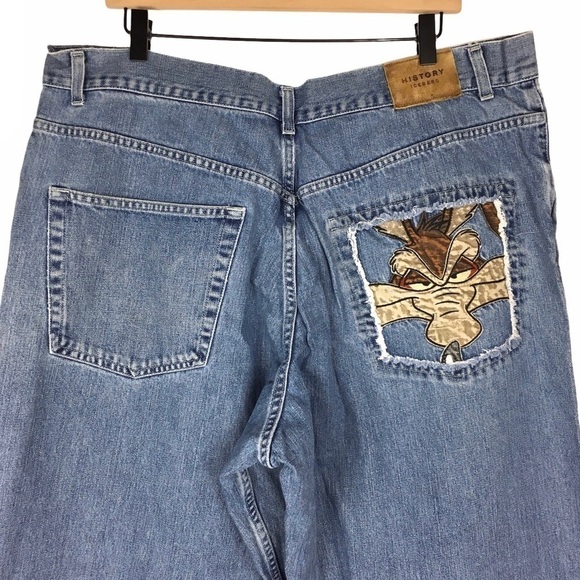 History Iceberg Jeans 90s Y2K Wile E Coyote Looney Tunes Patch Size 40 Vintage - Picture 6 of 16